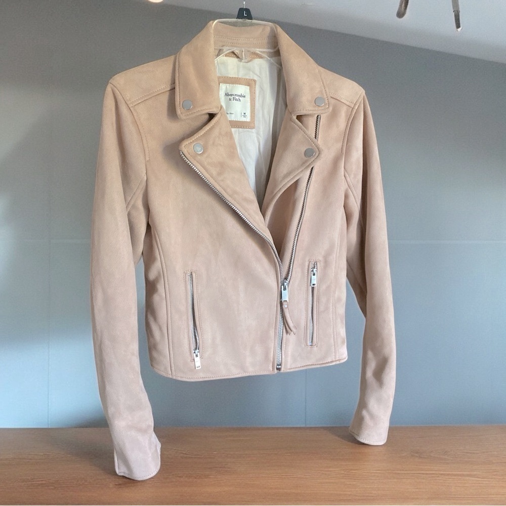 ABERCROMBIE & FITCH Vegan Suede Cropped Moto Jacket Size Medium Color Ai… - Picture 6 of 9